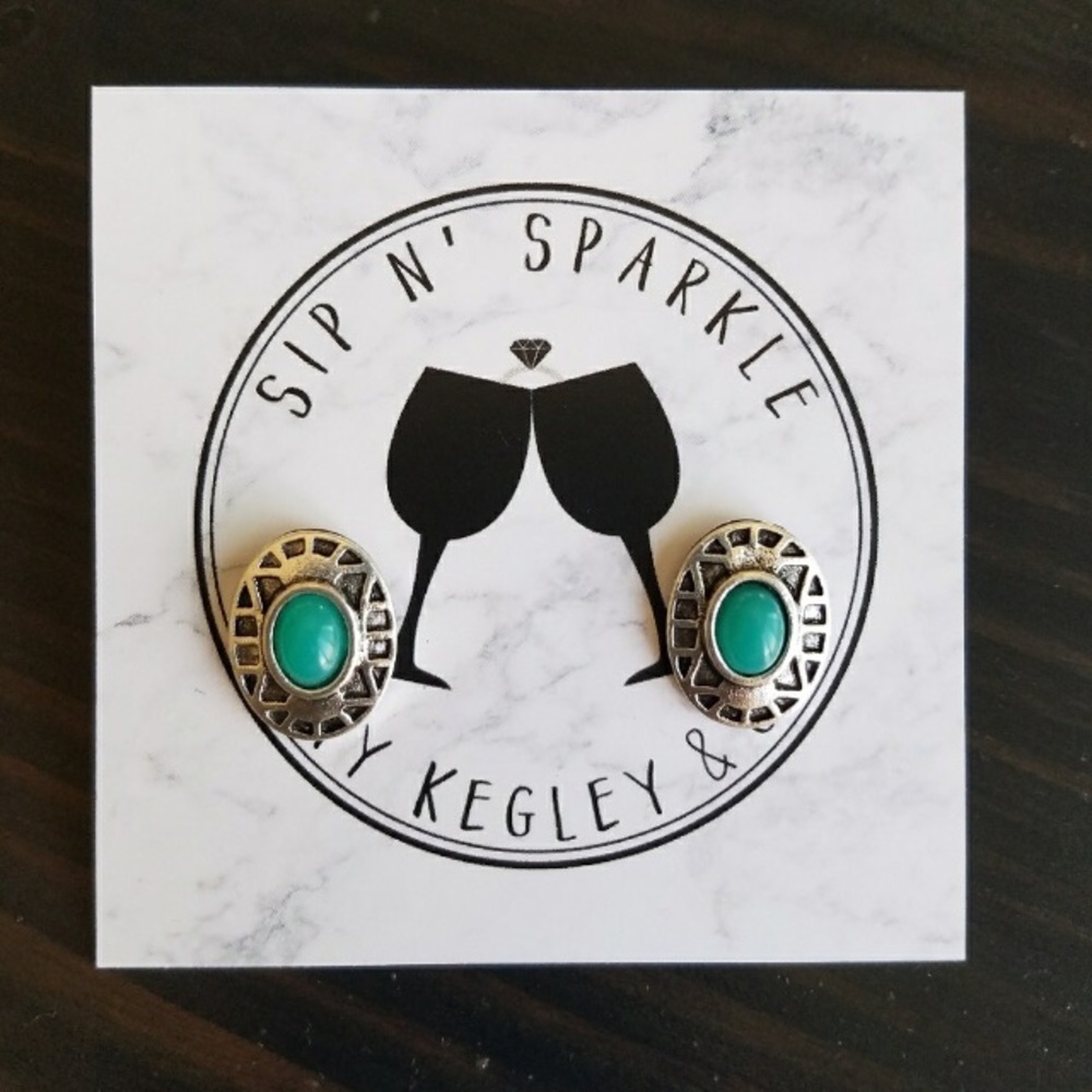 Aztec Turquoise Gem Earrings - Picture 2 of 2